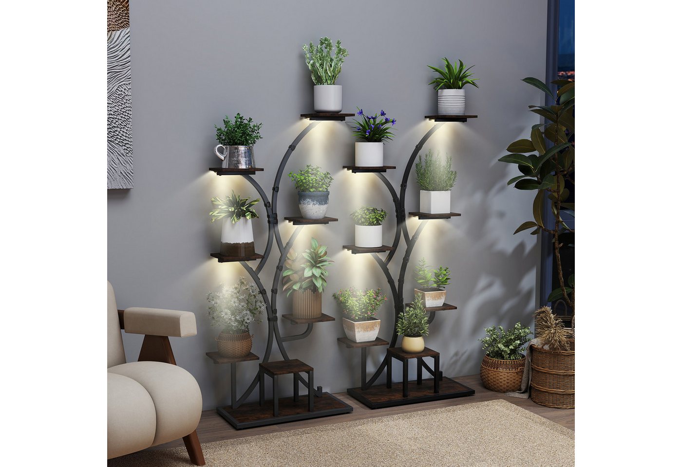 Thumbnail - COSTWAY Blumenständer (2 St), Pflanzenständer mit Wachstumslichtern, 8-stöckiges Pflanzenregal