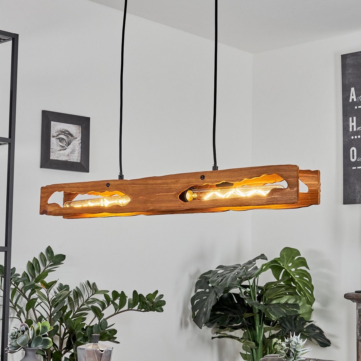 2xE27 Leuchtmittel, »Azeglio« Schwarz/Natur, Höhe 150cm, Metall/Holz mit hofstein Hängelampe aus Pendelleuchte Hängeleuchte in Holzbalken, ohne max.