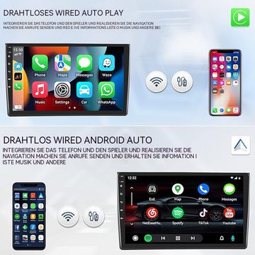 Hikity 1 Din 10.1" Android mit Apple Carplay und Bluetooth WiFi GPS 2+32G Autoradio (FM Radio, Steuerfunktionen am Lenkrad)