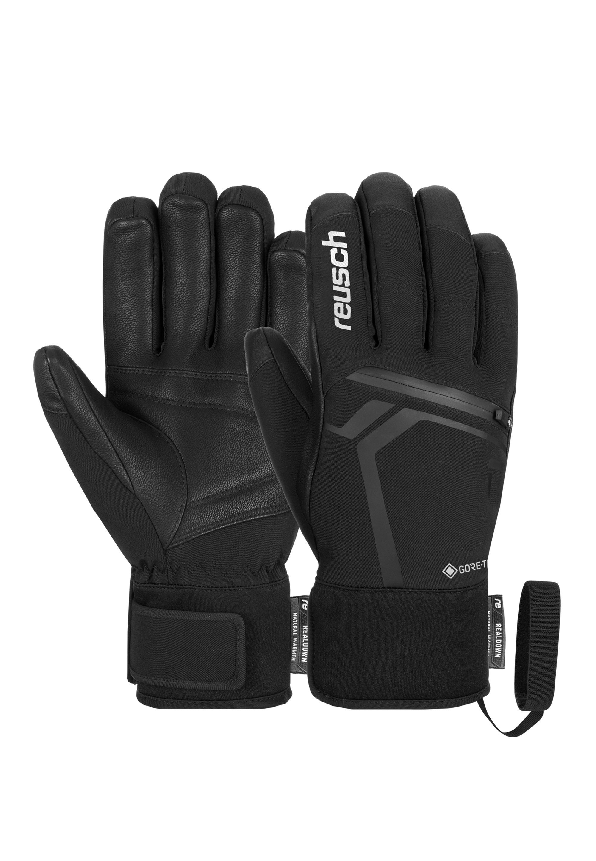 Down Reusch mit verstärkten GORE-TEX Fingerspitzen Skihandschuhe SC schwarz-silberfarben Spirit