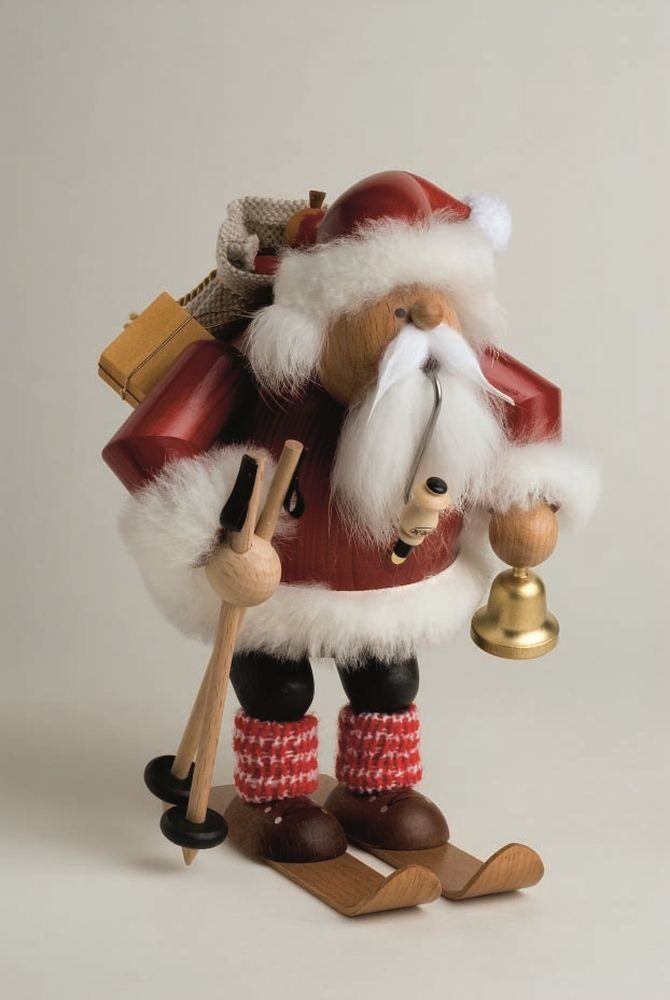 KWO Kunstgewerbe Werkstätten Räuchermännchen Räuchermann Weihnachtsmann auf Ski BxTxH= 13x15x20cm NEU