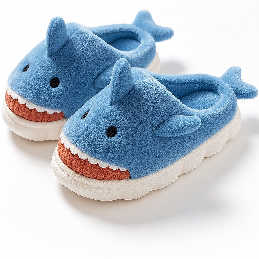 Corimori Flauschige Haifisch Pantoffeln Plüsch Hausschuhe (Packung, Geschenk) rutschfeste Sohle & weiches Innenfutter, Hai Slipper, EU Größe 38-39