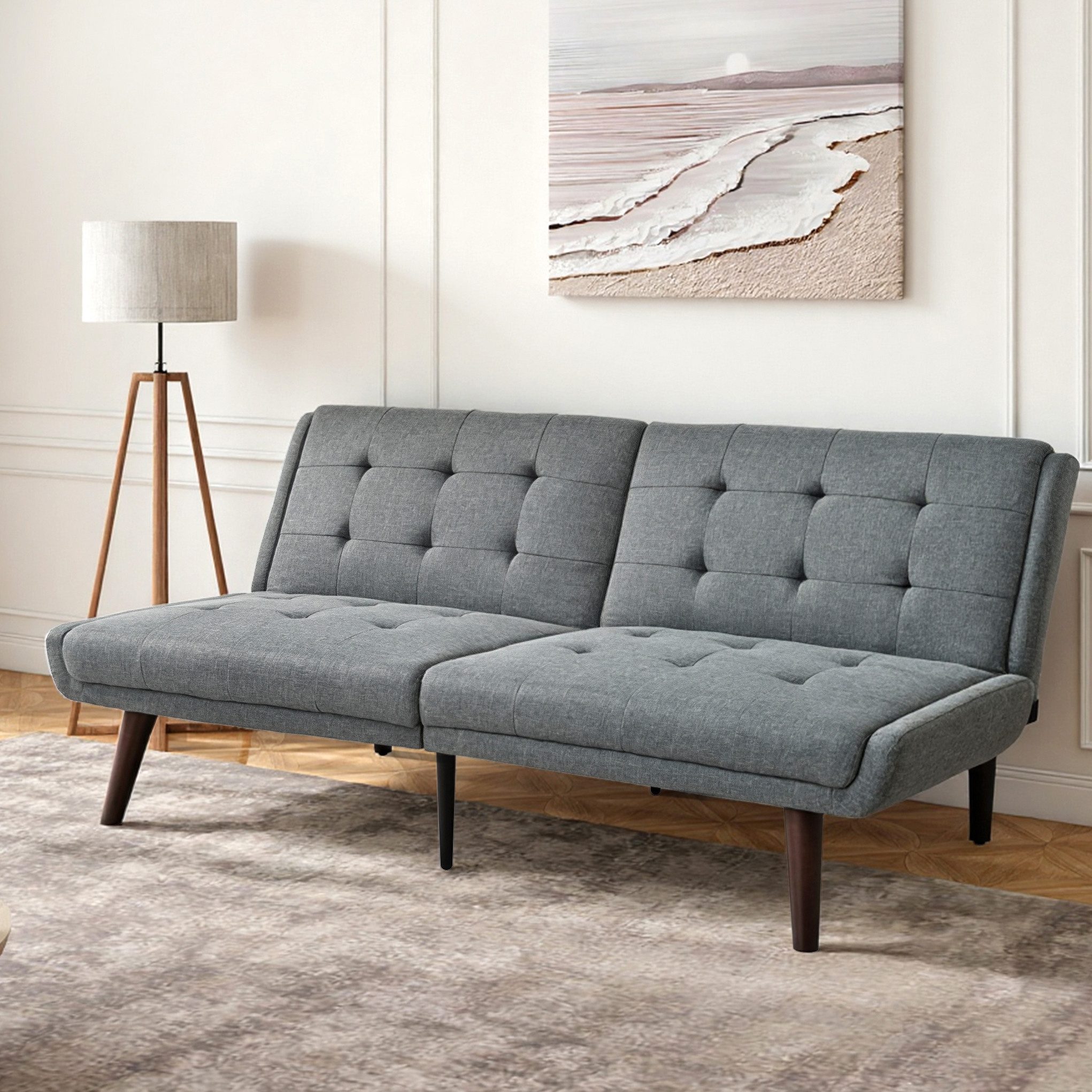 Odikalo 2-Sitzer Schlafsofa Schlafcouch mit verstellbarer Rückenlehne, Klappbares Futon-Sofa Bett, 146 cm Schlafcouch mit 5-fach verstellbarer Rückenlehne, modernes Loveseat für kleine Räume, Gästebett & Wohnzimmer