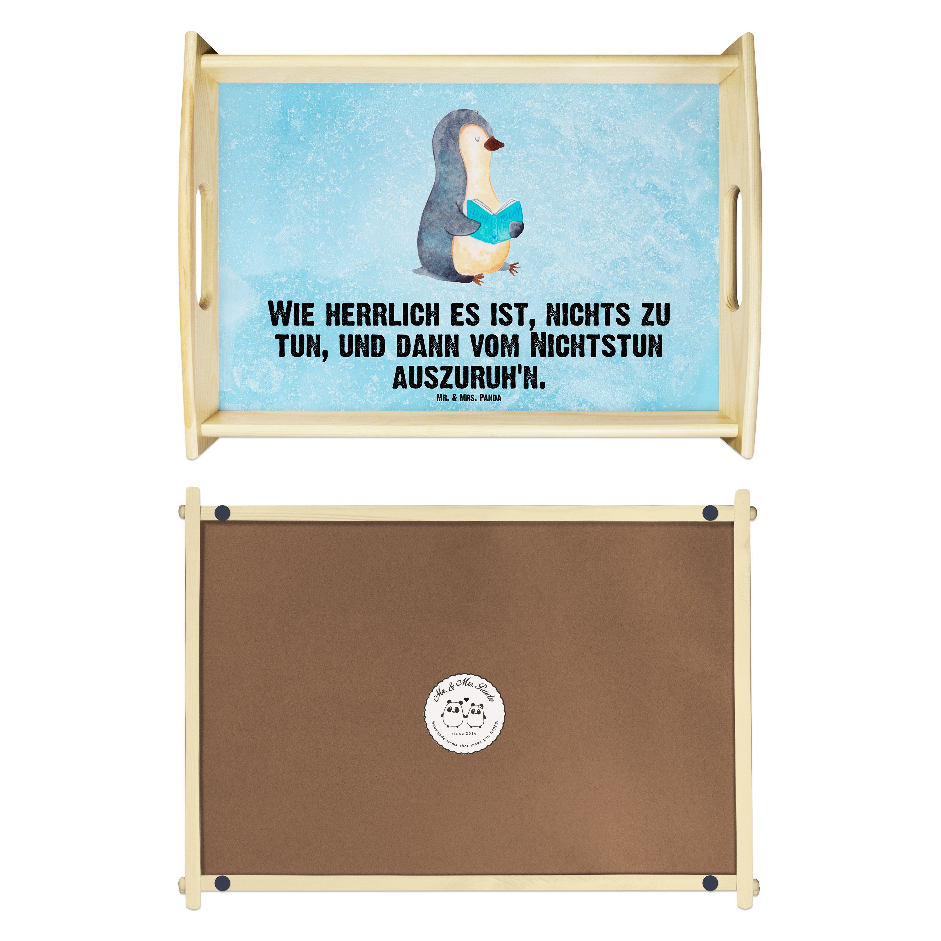 Tablett - Pinguin Echtholz (1-tlg) Bücherwurm, Eisblau lasiert, Mr. & - Geschenk, Küche, Mrs. Buch Lesen, Panda Freizeit,