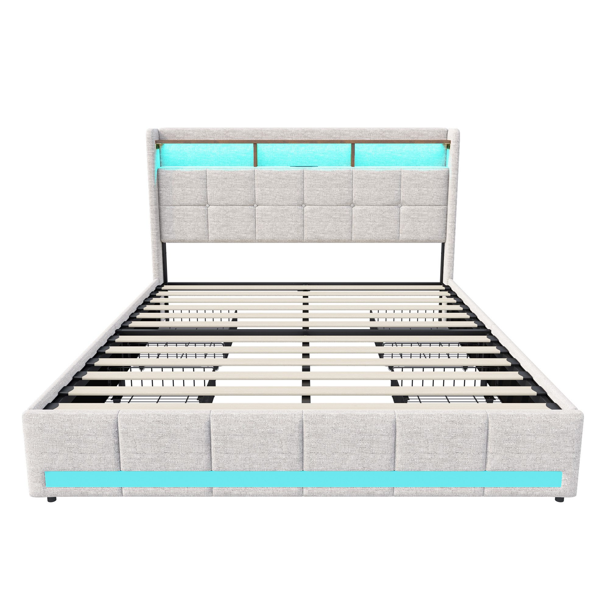 PXloue Polsterbett LED Doppelbett 180x200 cm, mit USB-Laden und Stauraum am günstig online kaufen