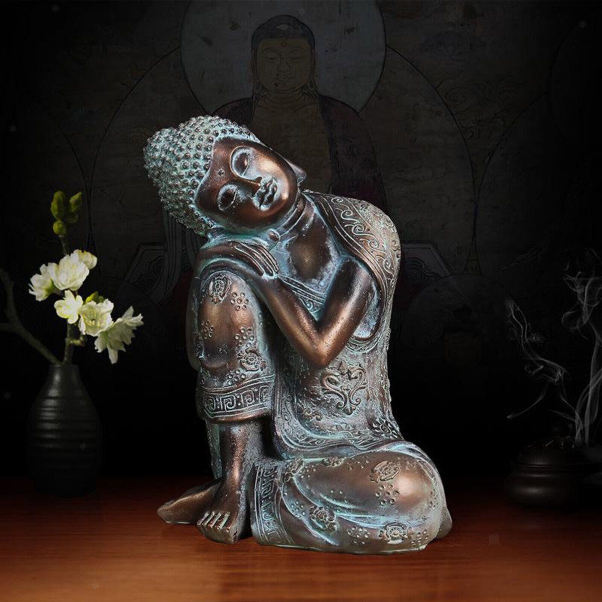 Statue, Buddhafigur Idee Vivi Buddha Thailand, Meditation Tischdeko Bronzeimität schlafende