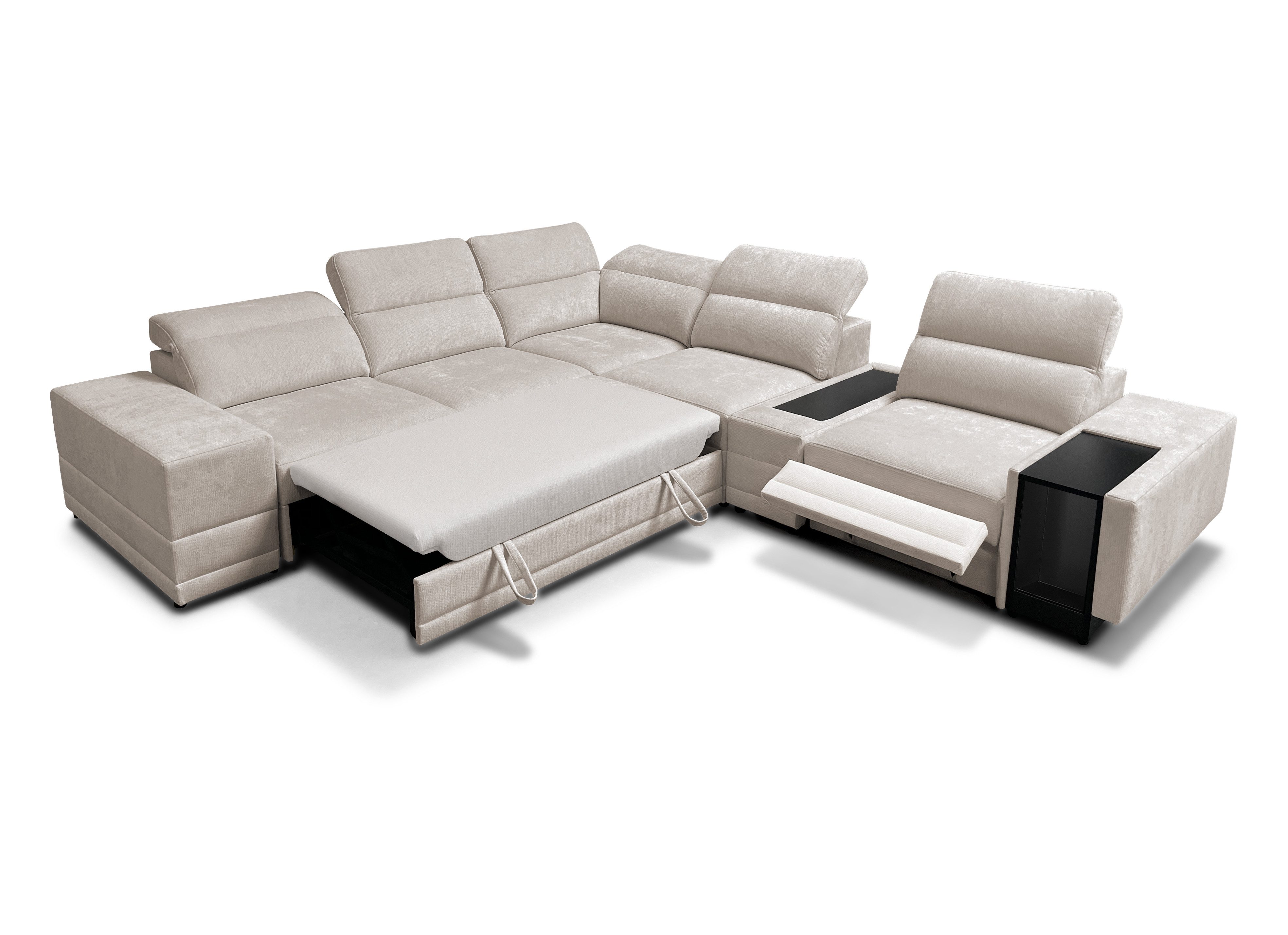 Möbel für Dich Ecksofa Enzo 13 MIX mit elektrisch ausfahrbarer Fußstütze und Mittelkonsole, mit Schlaffunktion, Bettkasten und verstellbaren Kopfstützen