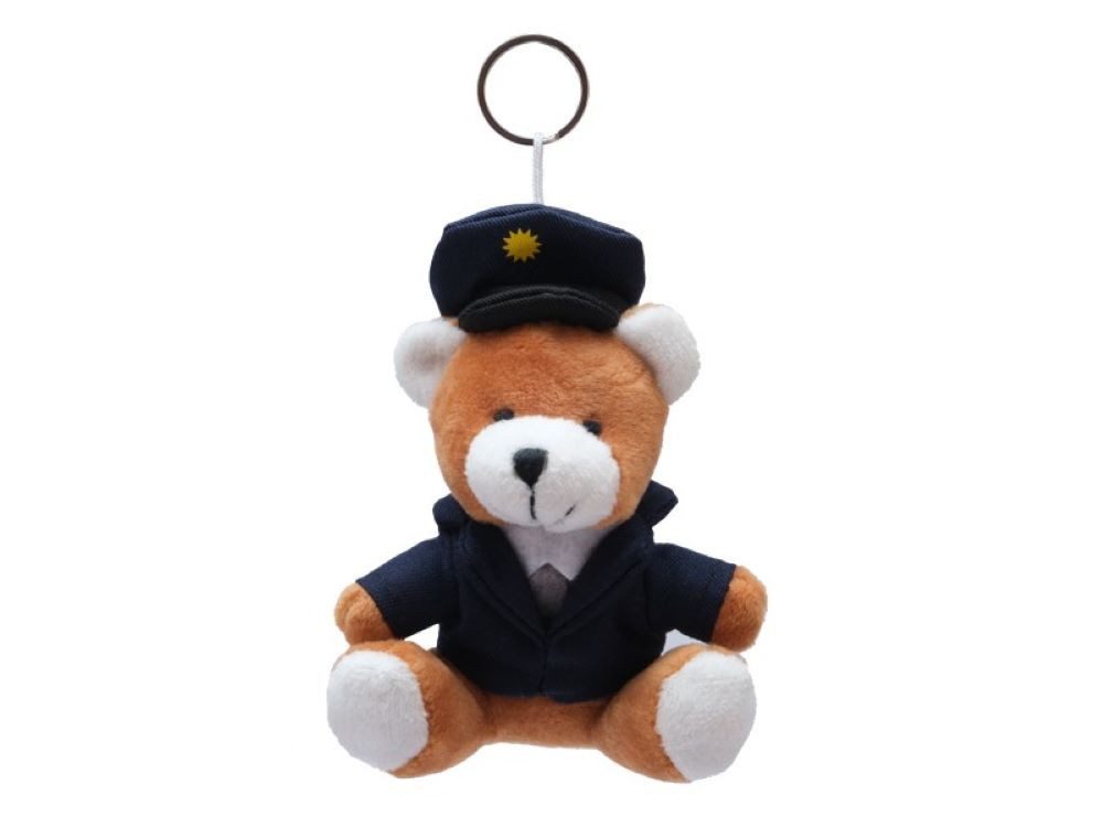Teddys Rothenburg Kuscheltier Schlüsselanhänger Teddybär Polizeibär 12 cm blau/braun Plüschteddy (Stofftier, Plüschtier, Stoffteddybär, Teddy), mit Polizeiuniform und Mütze