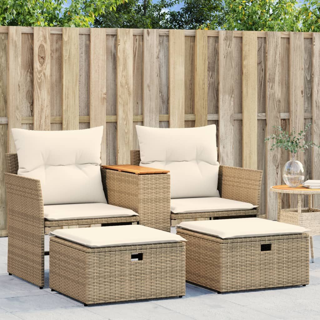 vidaXL Sofa, Gartensofa 2-Sitzer mit Hockern günstig online kaufen
