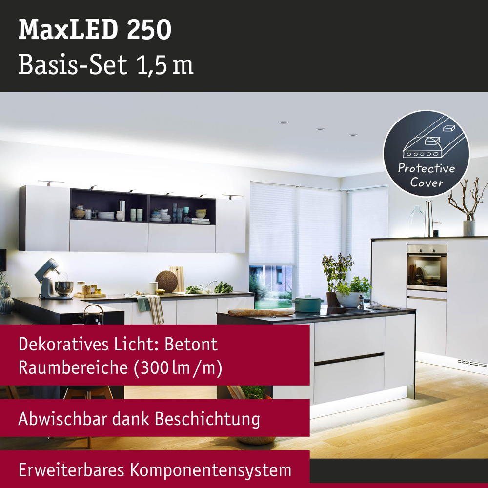 Paulmann LED 6500K Silber Starterset Streifen MaxLED LED 1500mm, 360lm LED 6W Stripe Strip 1-flammig, in IP44