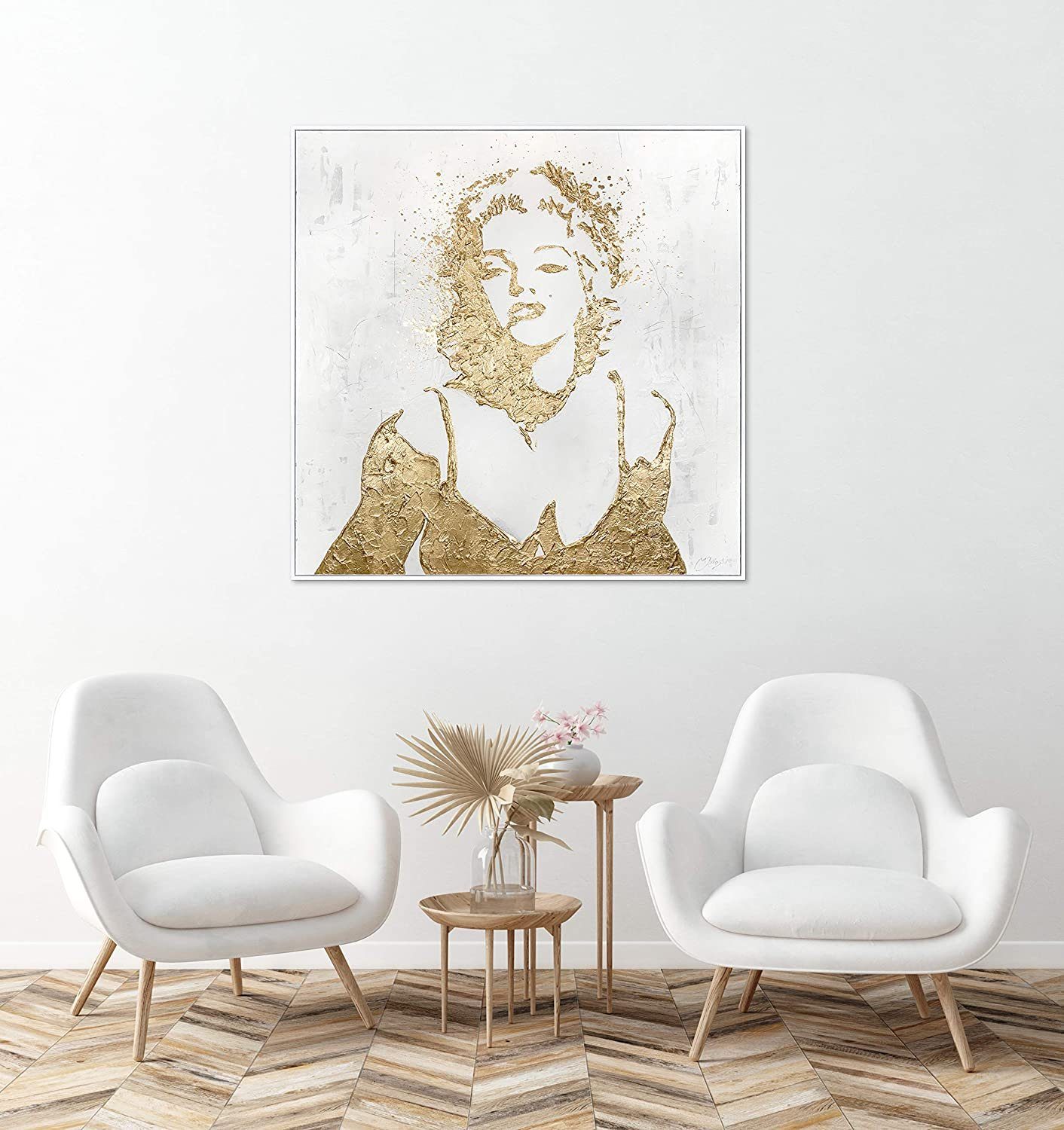 Gemälde Monroe, Marilyn auf Rahmen Handgemalt Abstrakt mit Menschen, Leinwand Bild Gold YS-Art Monroe