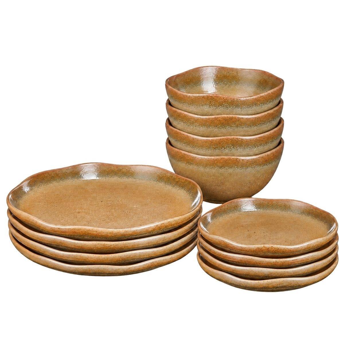 Mica Decorations Geschirr-Set Mica Decorations Volano Geschirrset Braun 12-teilig, Porzellan