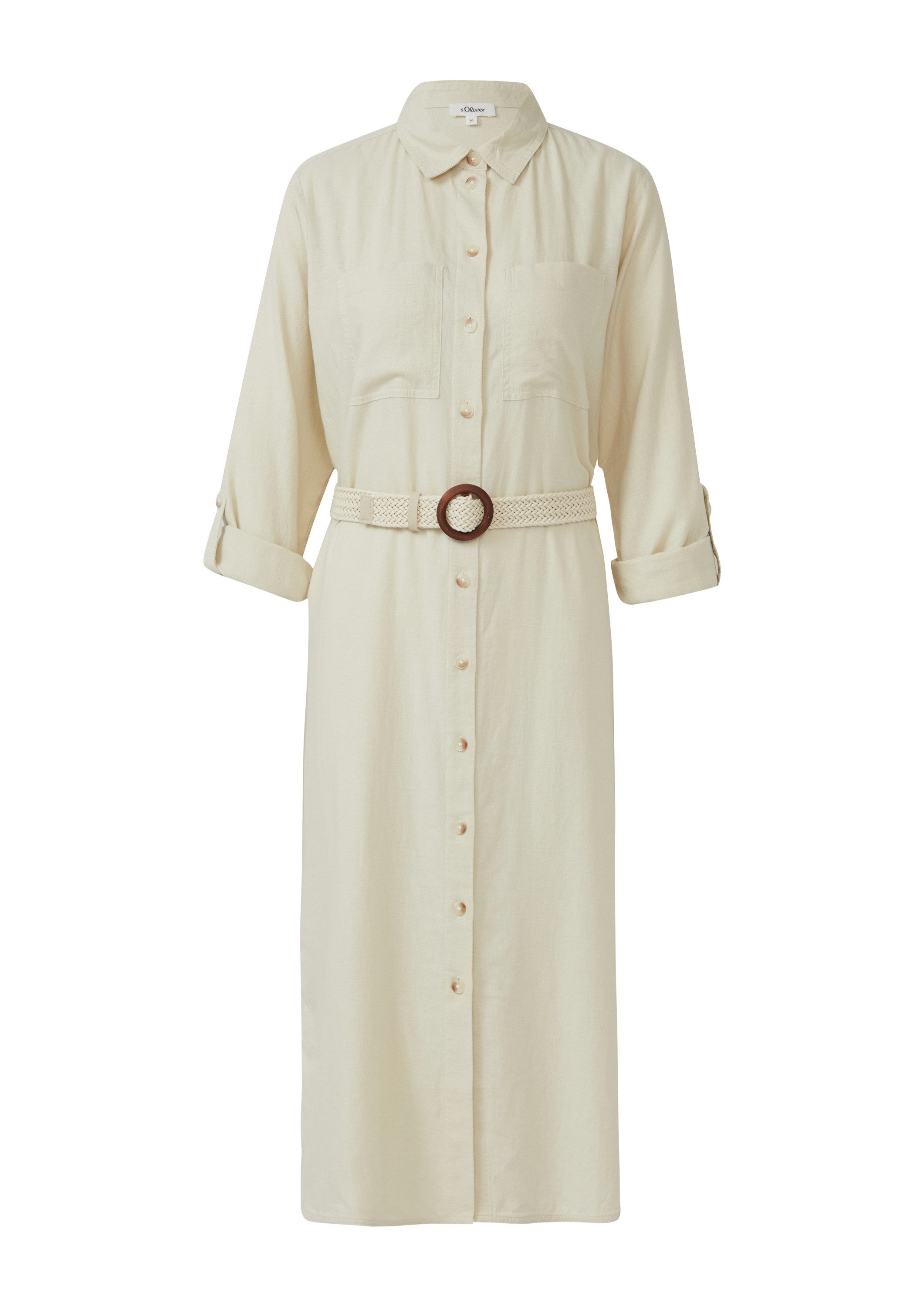 s.Oliver Midikleid Kleid Hemdblusenkleid im Relaxed Fit mit geflochtenem Gü günstig online kaufen