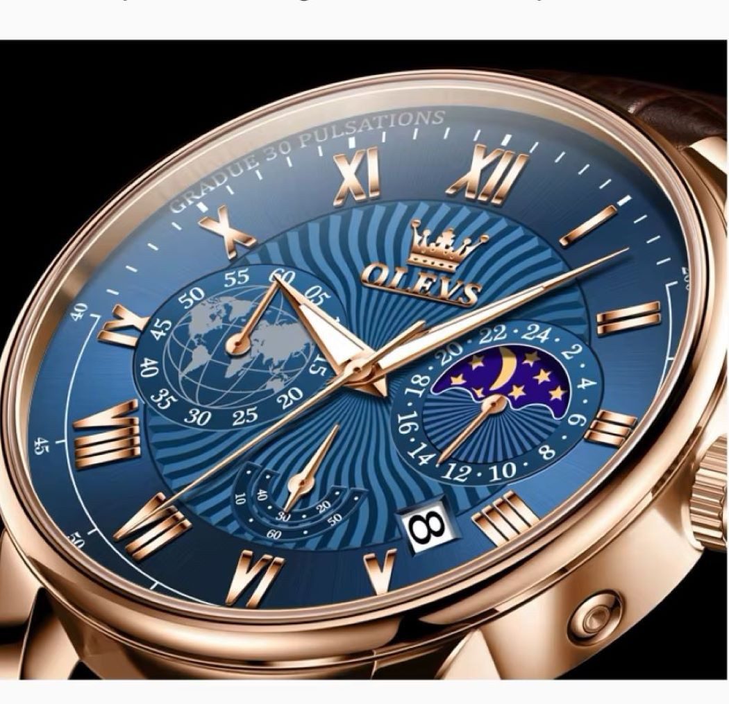 OLEVS Quarzuhr Herren Olevs Chronograph Uhr – Lederarmband, klassisch elegant
