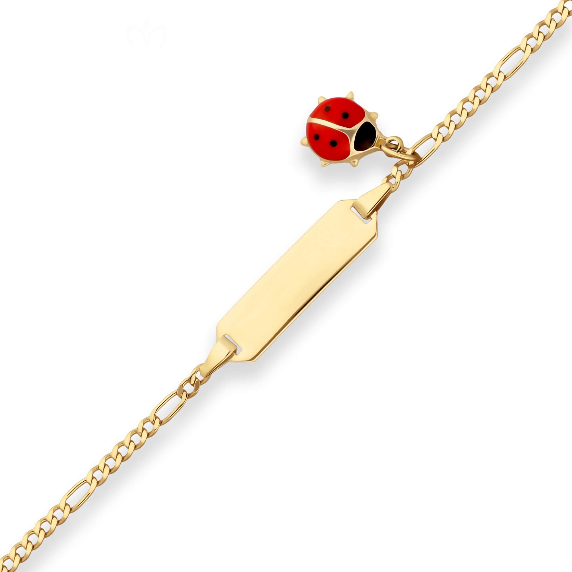 Schmuck Krone Goldarmband Id-Armband Figarokette diamantiert Marienkäfer 333 Gelbgold, Gold 333