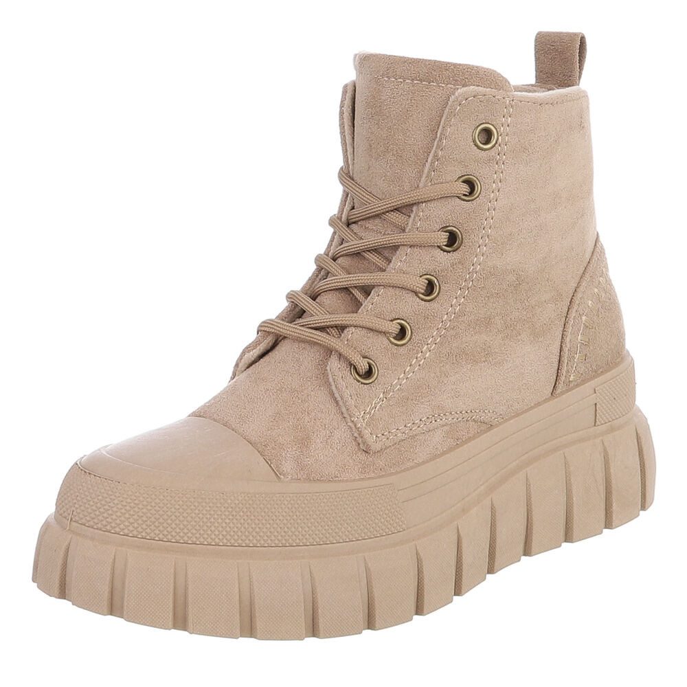 Ital-Design Damen Plateau Schnürstiefel mit Chunky-Sohle Schnürstiefelette (92002640) Keilabsatz/Wedge Stiefeletten in Hellbraun