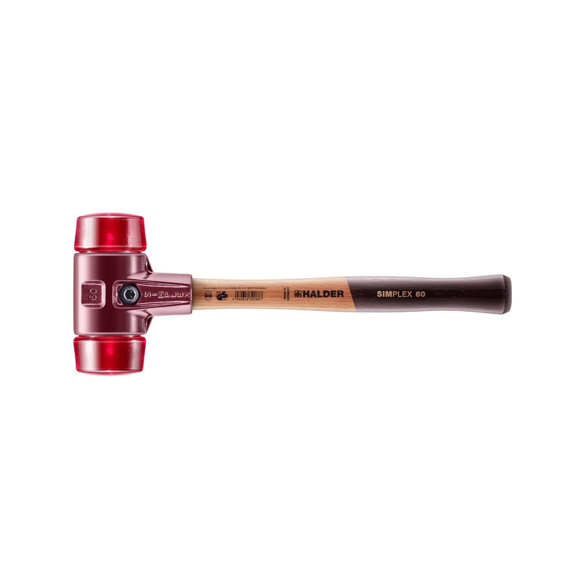 HALDER Hammer Halder SIMPLEX-Schonhammer mit Kunststoff-Einsätzen (rot) 60G mm