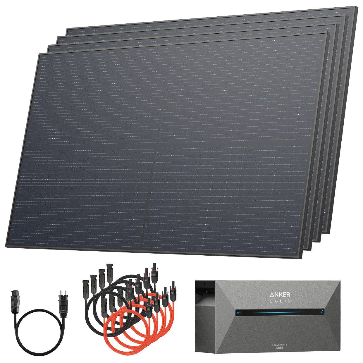 Solarway Balkonkraftwerk mit Speicher All in One 2000 Wp / 800 Watt 1,6 kWh Anker Solix 2 Pro, (500Wp, 1600Wh Batterie, Kabel Schuko zu Betteri, MC4-Stecker), Monokristallin, Solaranlage Komplettset - Solarmodule & Anker Speicher