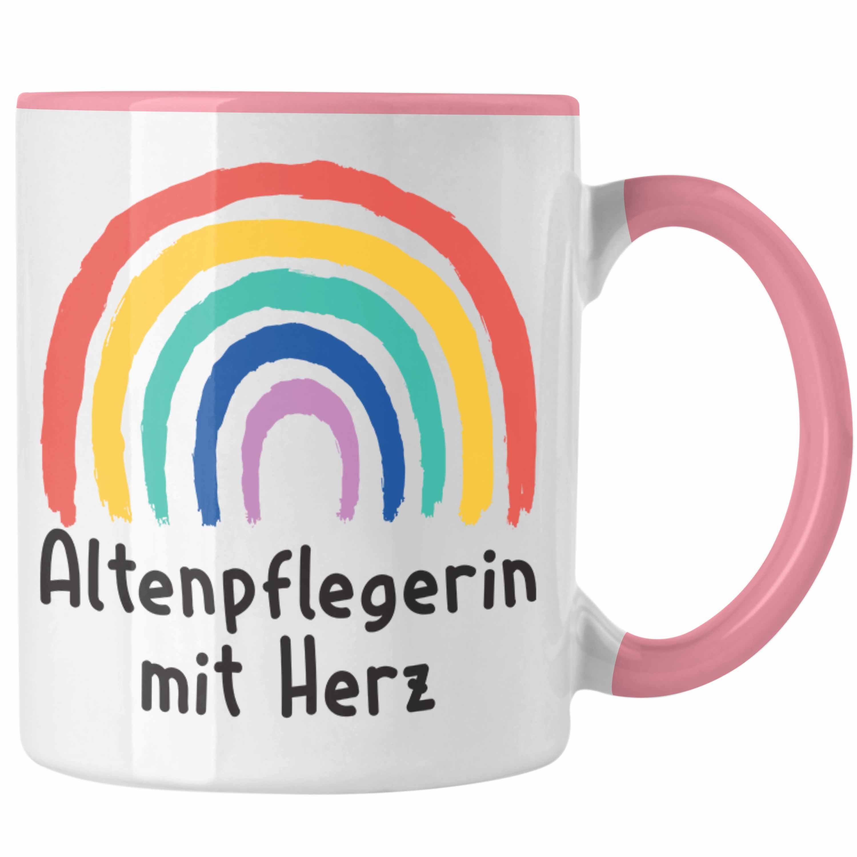 Trendation Tasse Trendation - Altenpflegerin mit Herz Tasse Geschenk mit Spruch Kaffeetasse Zubehör Dankeschön Rosa