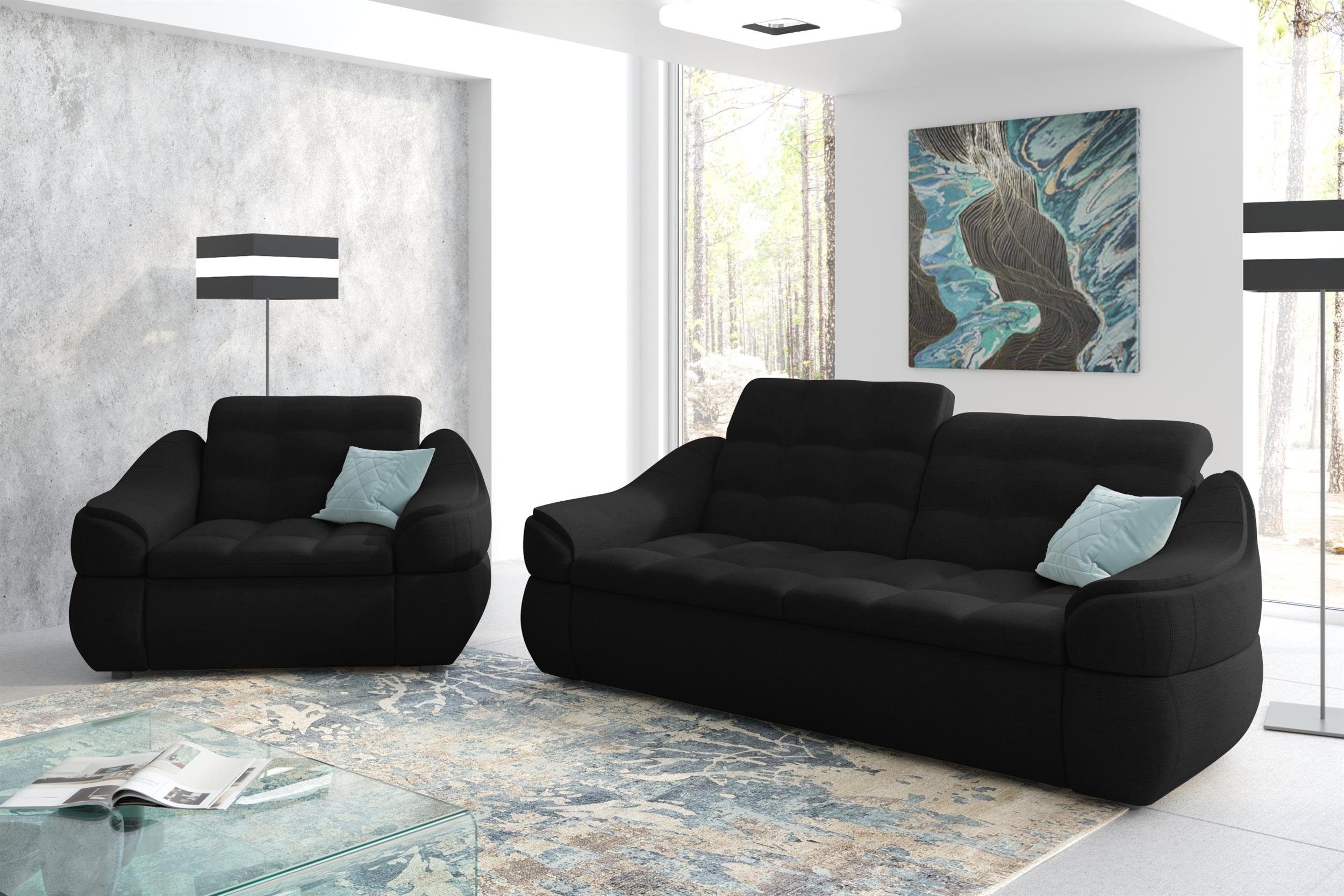 Stylefy Polstergarnitur (Set made Europa Design, aus bestehend und Sessel, Alisa, Modern in (2-tlg), 2-Sitzer Sofa