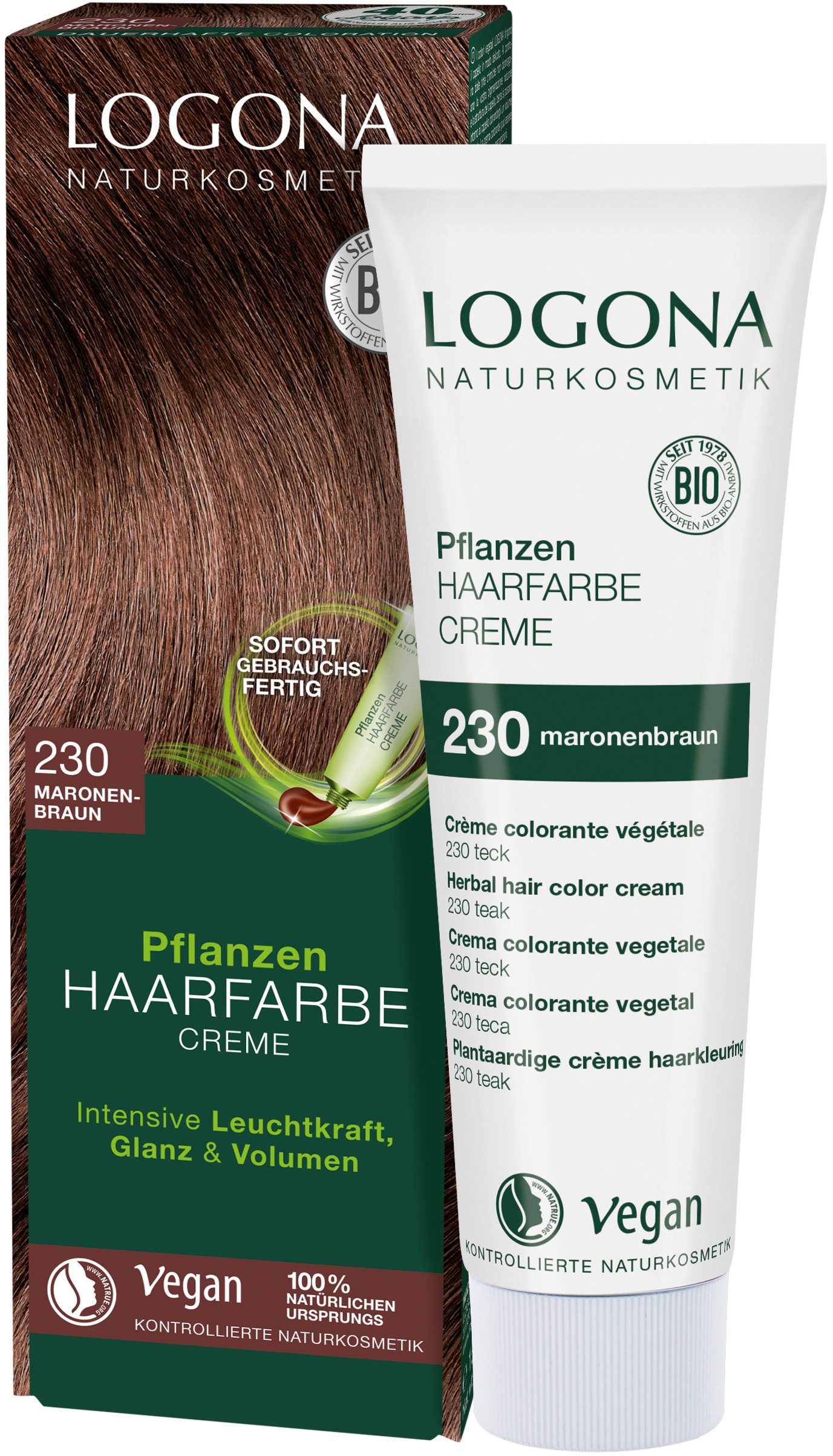 LOGONA Coloration PFLANZEN-HAARFARBE CREME, sofort gebrauchsfertige Creme, für alle Haartypen, mit Creme-Textur