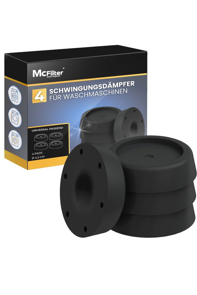 McFilter Vibrationsdämpfer 4 Schwingungsdämpfer für Waschmaschinen und Trockner, (Universal Vibrationsdämpfer kompatibel mit Bosch, Siemens, AEG, 4-St), Rutschfeste Gummipads, Gummifüße, Waschmaschinenunterlage - schwarz