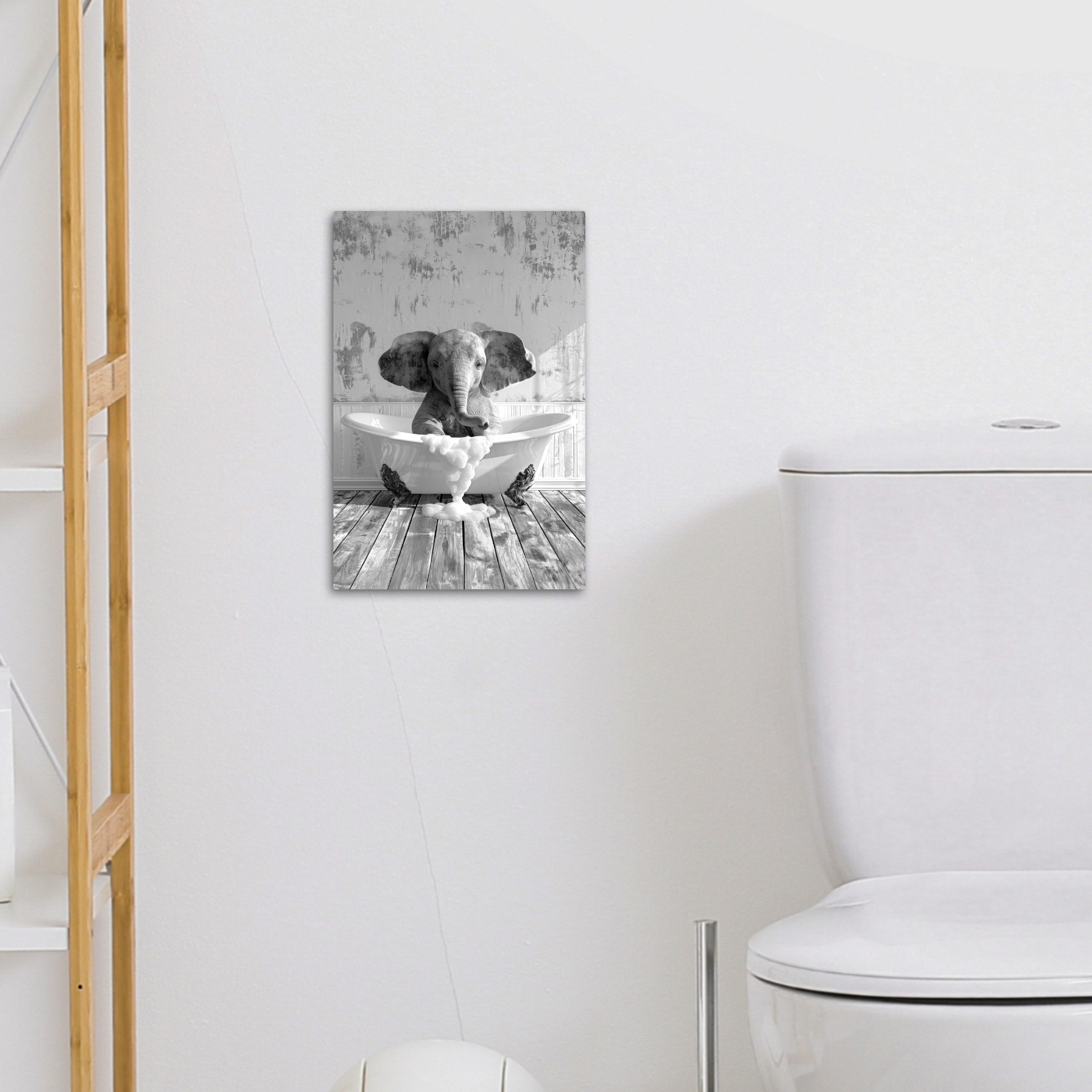 OneMillionCanvasses® Leinwandbild Elefant - Weinlese - Tiere - Schwarz - Weiß, Fotodruck (1 St), Badezimmer Deko, Bilder WC, Toilette Wanddeko 20x30 cm – Bild 4 von 5
