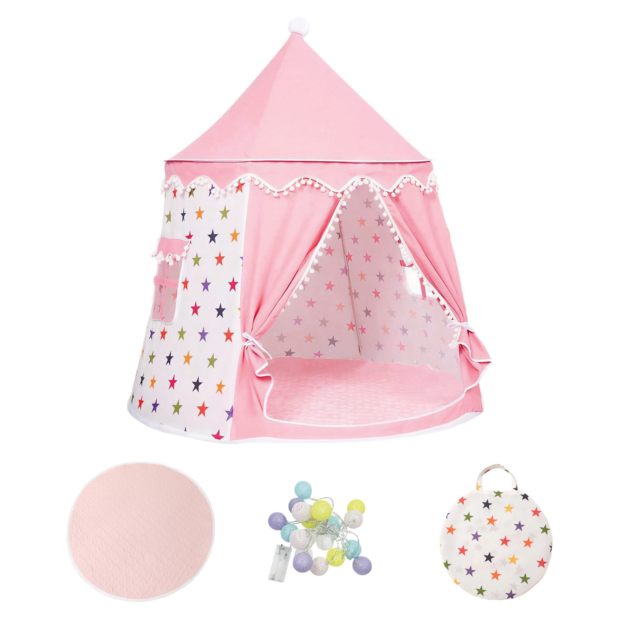 SEHAUSEU Spielzelt Kinderzelt Spielhaus mit Bodenmatte, Lichterkette und Tragetasche