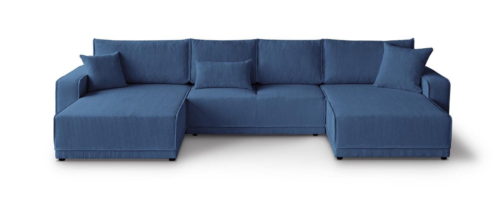 Wohnzimmer, Cordstoff, U, 05) Primo Blau Polsterecke Beautysofa Eckcouch für Ecksofa aus mit Bettkasten und Schlaffunktion (poso U-Form