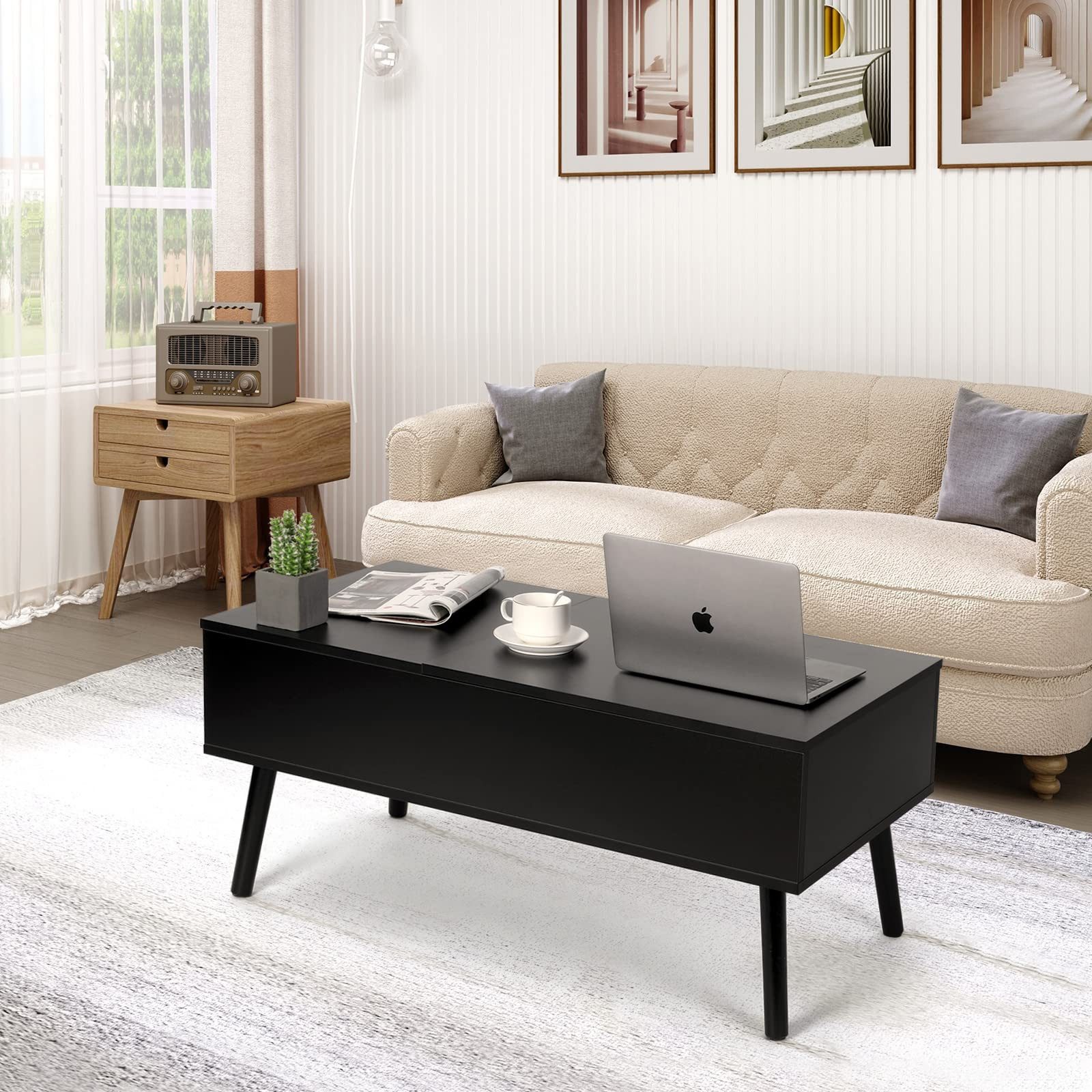 VOWNER Couchtisch Höhenverstellbarer, Versenkbarer, Wohnzimmertisch, Schwarz – Bild 4 von 5
