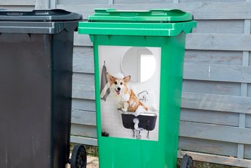 MuchoWow Wandsticker Hund - Waschbecken - Spiegel (1 St), Mülleimer-aufkleber, Mülltonne, Sticker, Container, Abfalbehälter