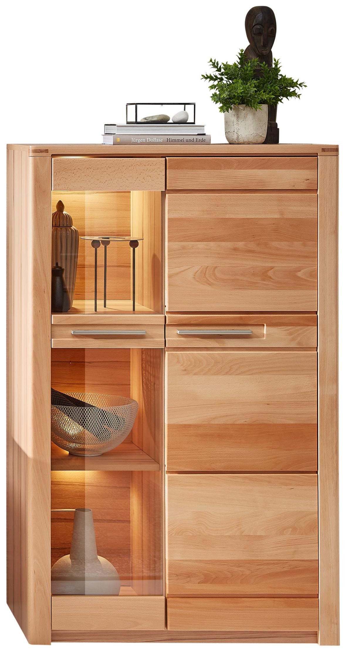 Innostyle Highboard Highboard NATURE ONE Front Kernbuche Massivholz - mit LED Beleuchtung