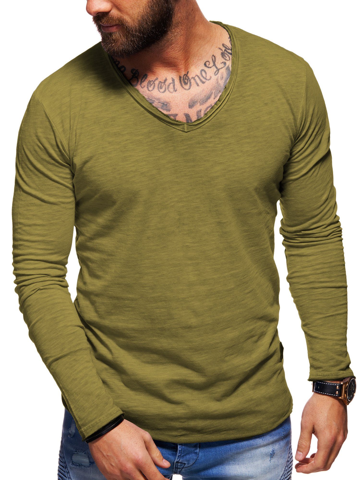 Basic Khaki-Washed Style-Division im Oversize-Look SDJOLIET Longsleeve V-Neck