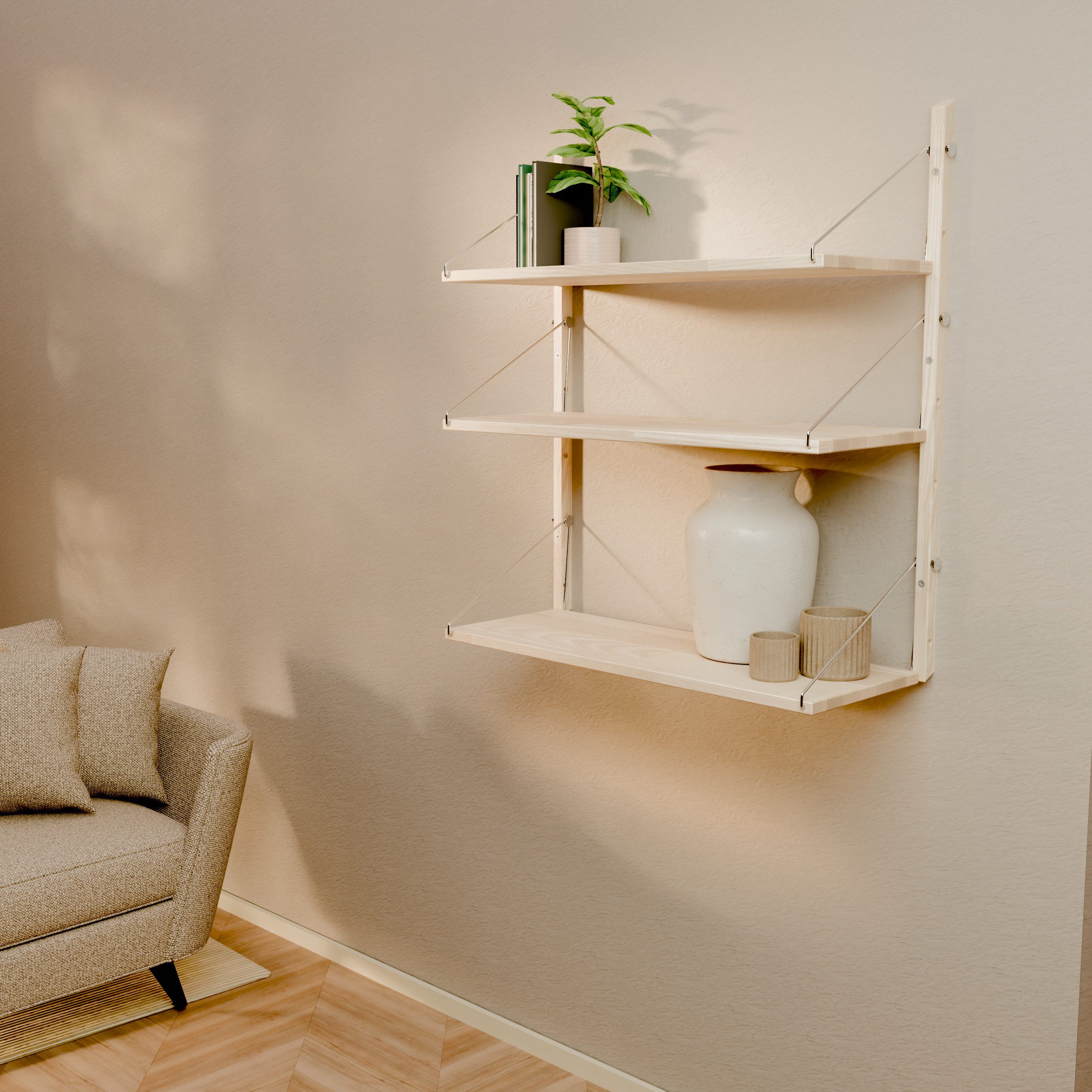 pamo. design Wandregal Modulares Regalsystem STAKK Dekoregal, Set, Modulares Skandi-Regal aus Esche & Stahl, bis 50 kg, Made in Europe