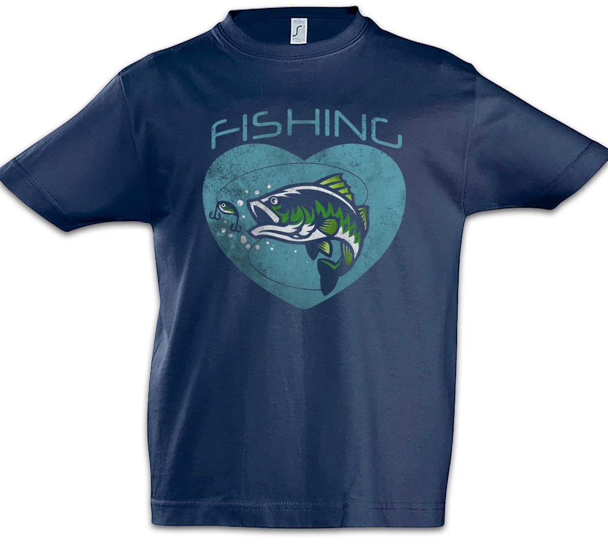 Print-Shirt Fishing Kinder T-Shirt Skelett Fischskelett Fisch Angeln Sport Verein