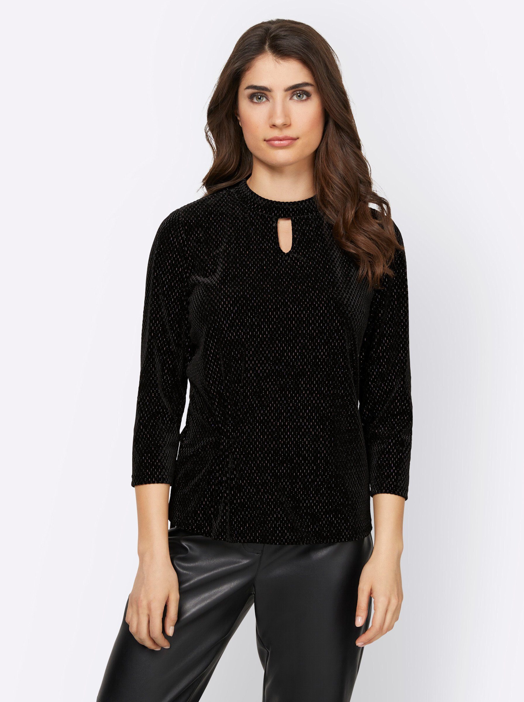 Damen-Samt-Shirt, Langärmelig, Button-Down-Shirt, Mit Kragen Und