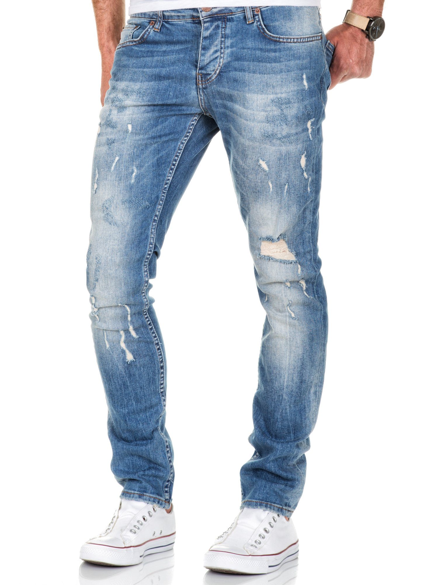 Amaci&Sons Slim-fit-Jeans FRESNO Slim Fit Destroyed Jeans Herren Destroyed Regular Slim Denim Basic Hose