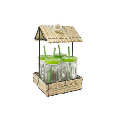 Neuetischkultur Gläser-Set Trinkbecher 4 Stück mit Hütte Kaktus, Glas, Trinkgläser mit Strohhalm