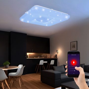 Globo LED Deckenleuchte, LED-Leuchtmittel fest verbaut, Kaltweiß, Warmweiß, Neutralweiß, Tageslichtweiß, Farbwechsel, Smart Home Deckenleuchte RGB LED Fernbedienung Kristall CCT App Dimmer