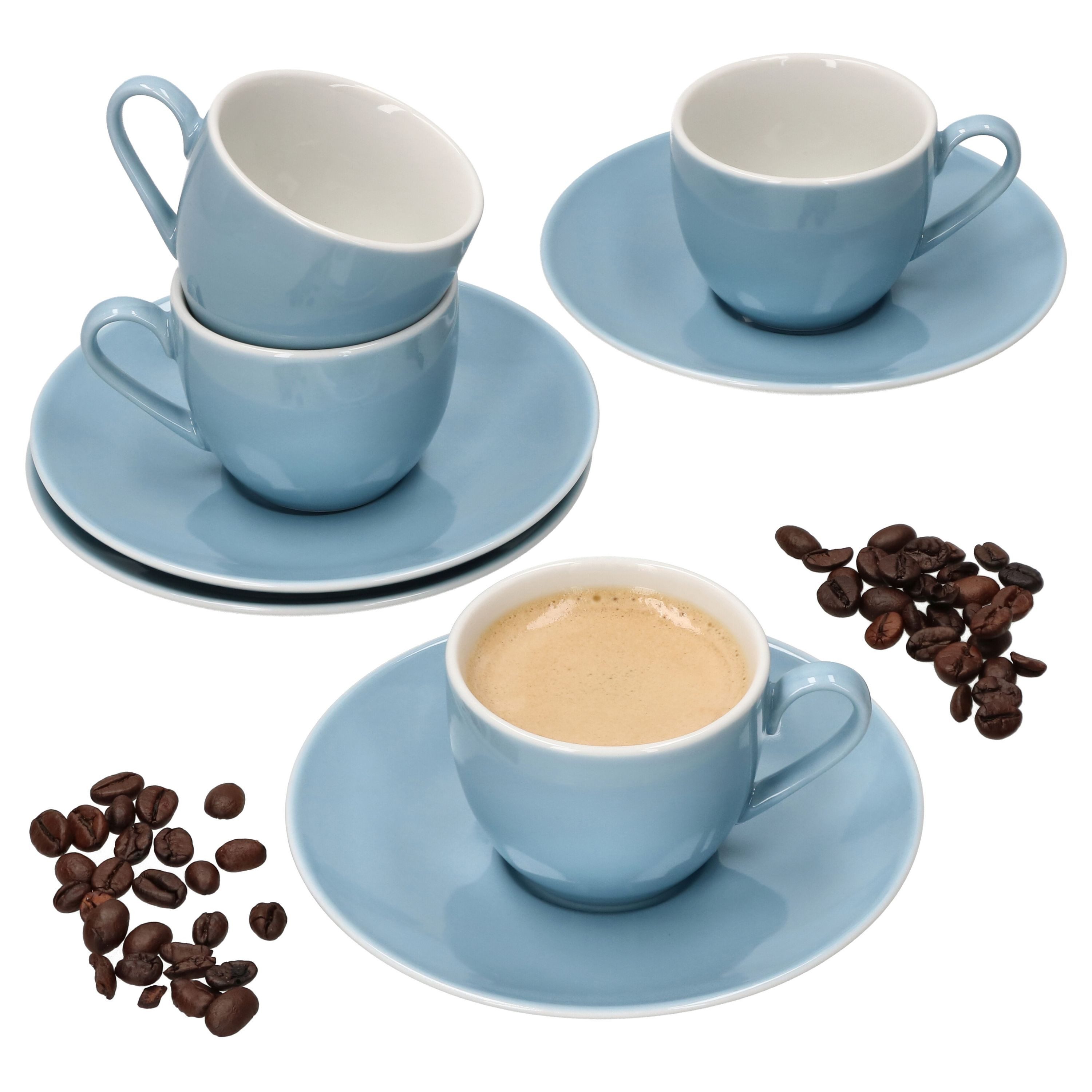 MamboCat Tasse 4er Set Nordic Blau Doppio Espresstassen mit Untertassen, Porzellan