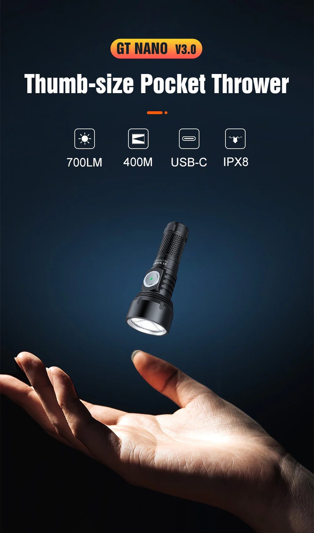 Lumintop Taschenlampe GT Nano 3.0 700 Lumen Thrower Taschenlampe in ALU jetzt mit USB-C (1-St)