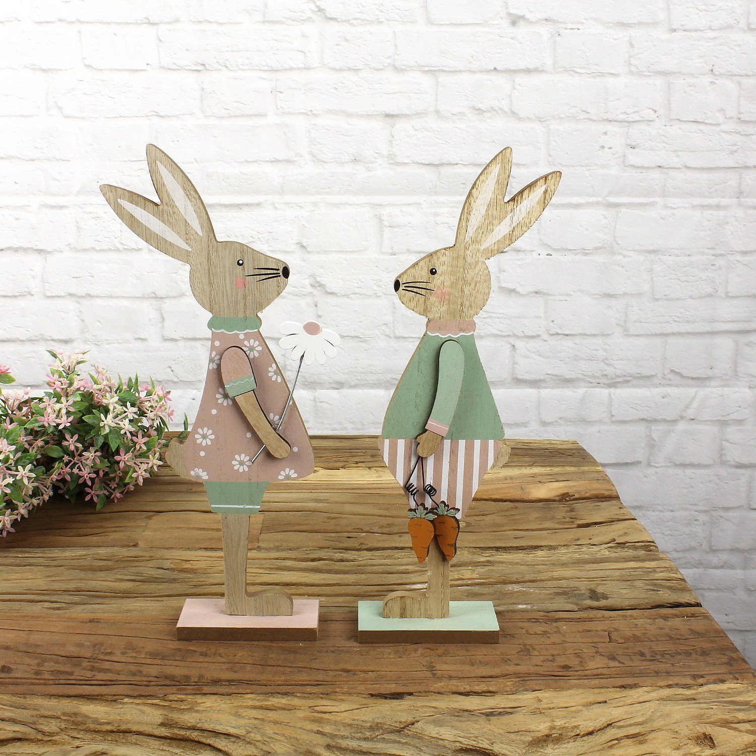 Holz Figur bunt 35cm Ostern Osterhase Hasen Familie Easter Bunny Tisch Deko 