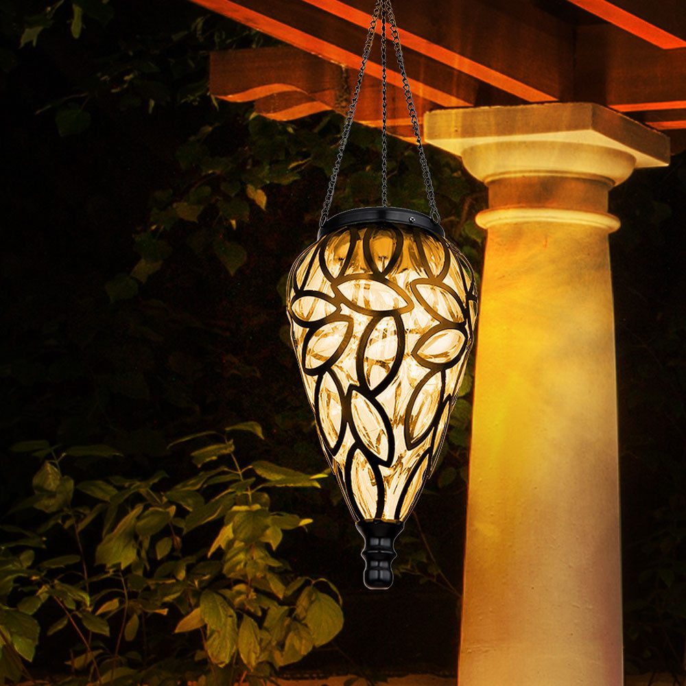 GLOBO LIGHTING LED Solarleuchte, LED-Leuchtmittel fest verbaut, Warmweiß, Solarlampe Gartendeko Hängeleuchte Außenlampe hängend LED