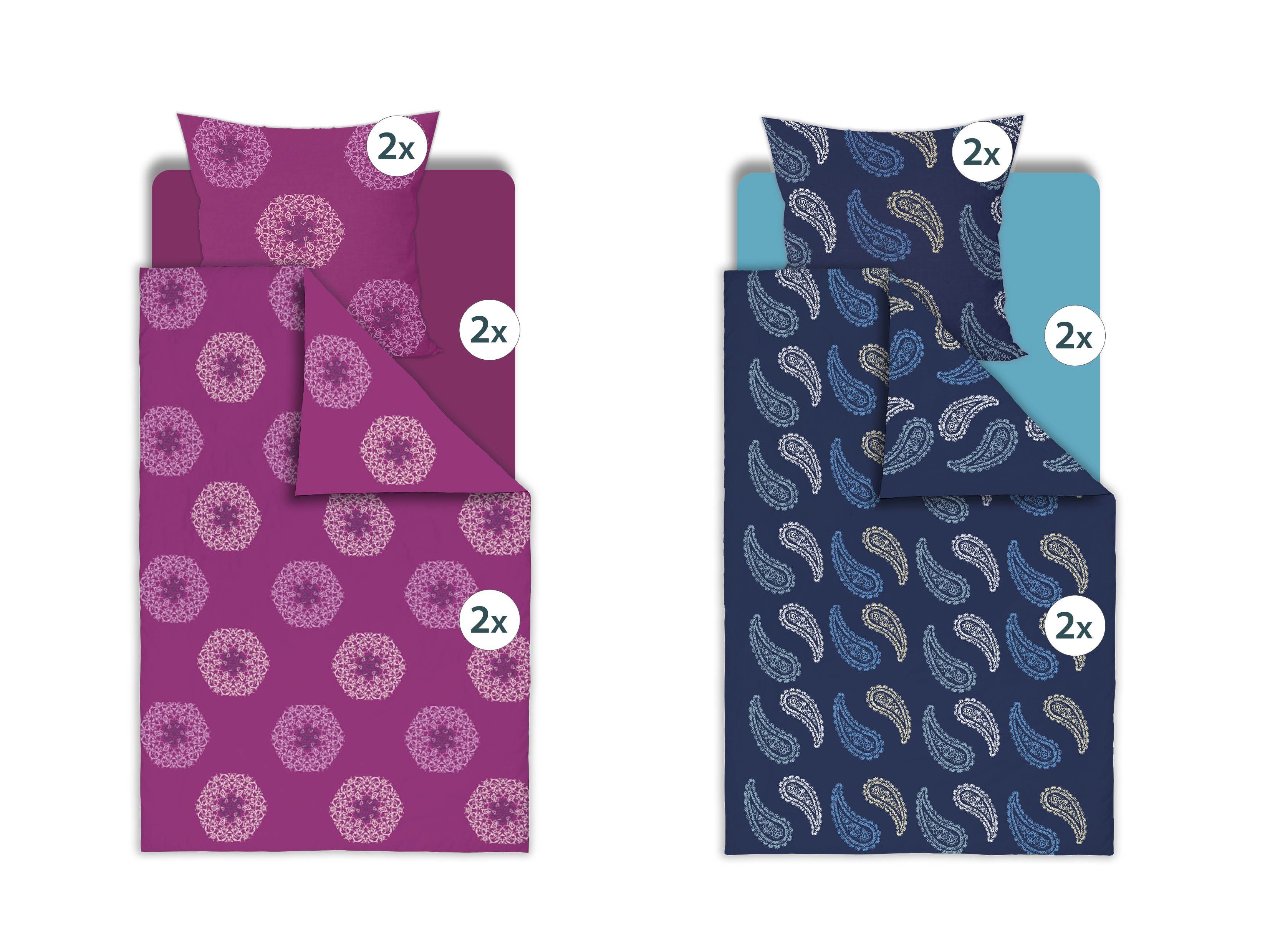 HSC Home-Style-Creation GmbH Bettwäsche Mikrofaser, 100% Polyester, 6 teilig, 2x Bettbezug, 2x Kopfkissenbezug, 2x Spannbettlaken