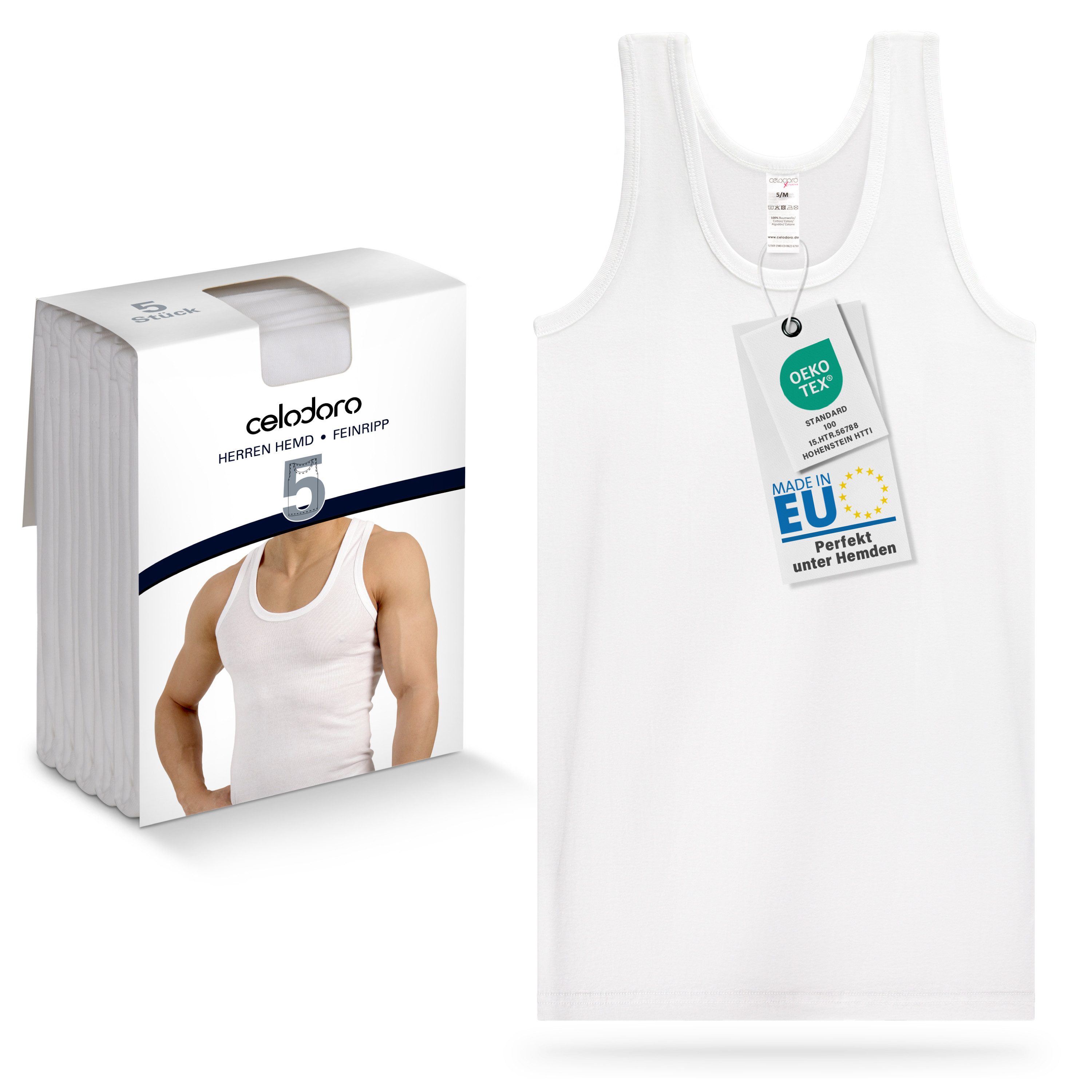 celodoro Unterhemd Herren 5er Pack - Feinripp Tank-Top aus 100% Baumwolle - günstig online kaufen
