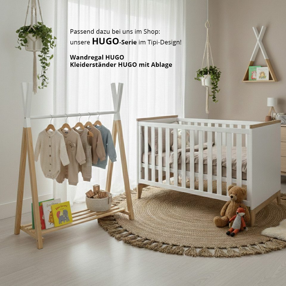 Puckdaddy GmbH Babybett / Kinderbett Ida 70x140 höhenverstellbar u. mitwachsend, weiß, Holz