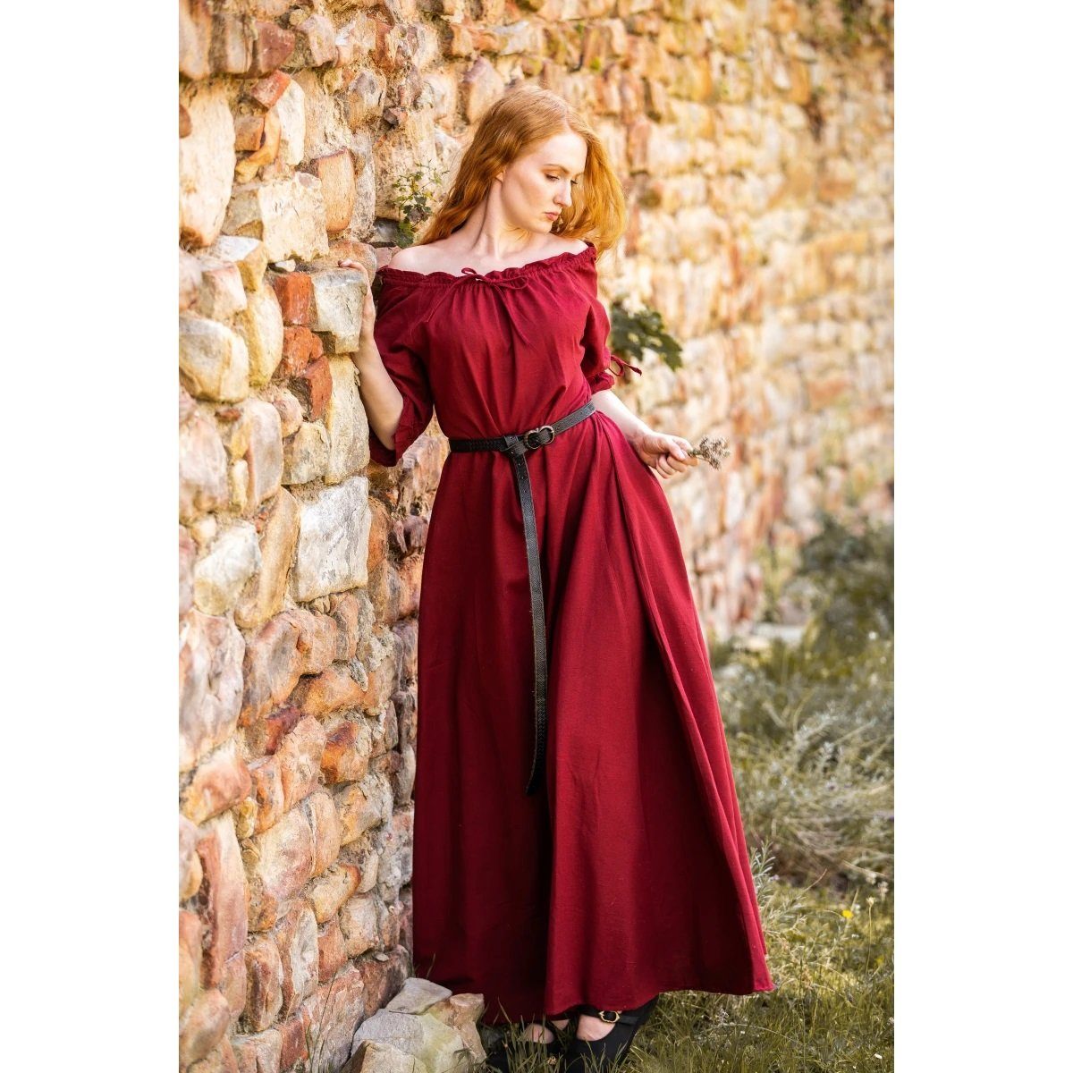 Leonardo Carbone Ritter-Kostüm Bodenlanges Kurzarmkleid Rot "Melisande" S