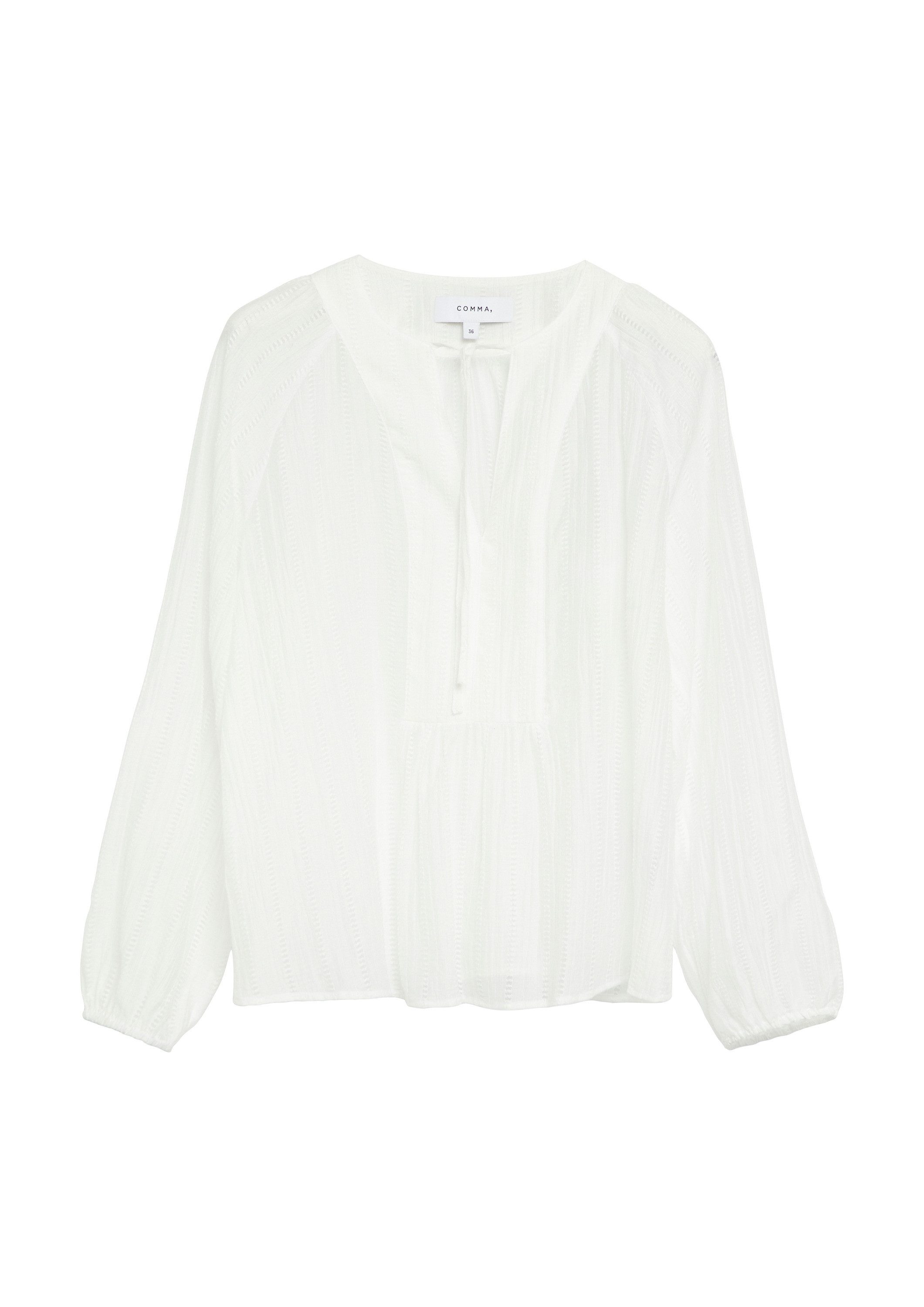 comma Langarmbluse Bluse Strukturierte Lyocell-Bluse mit Pointelle-Details
