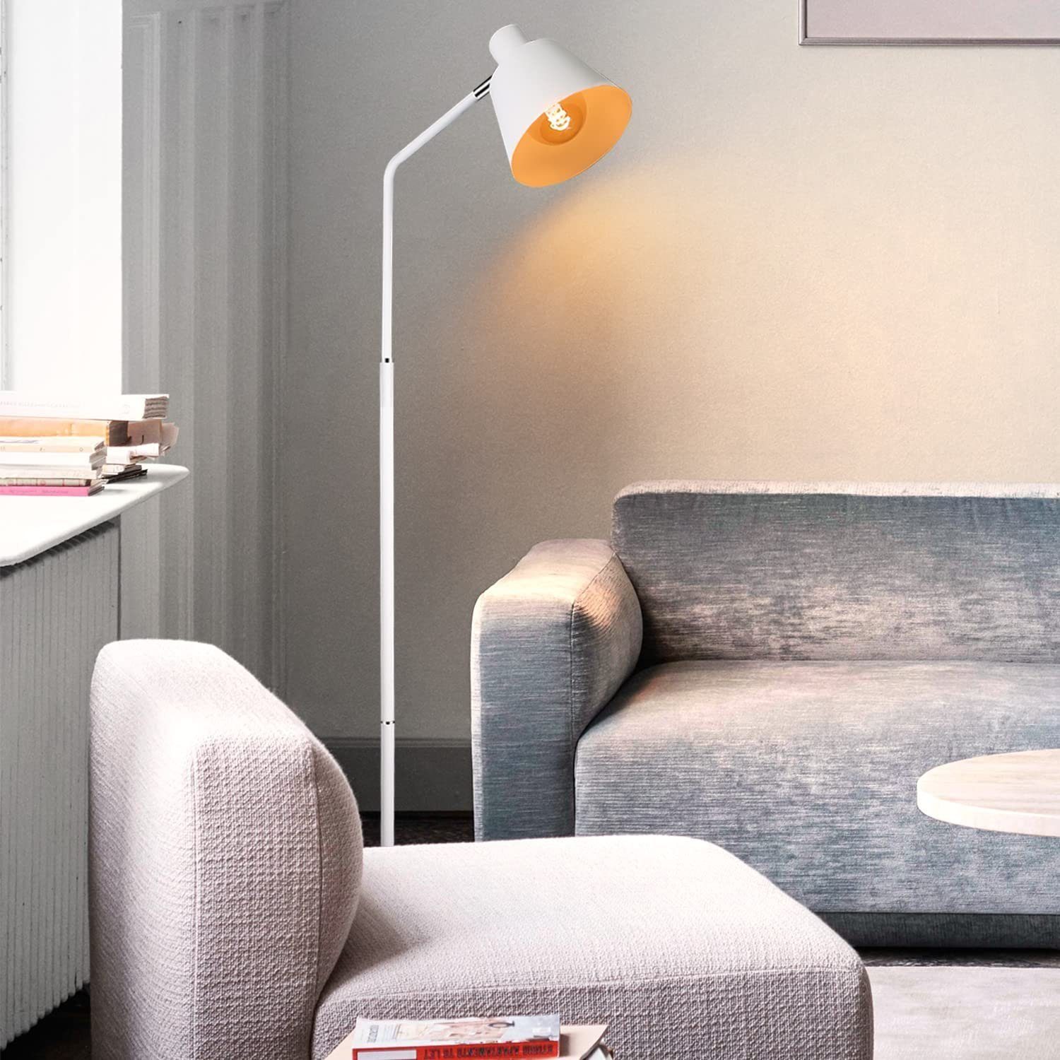 Nettlife Stehlampe Wohnzimmer Standlampe Vintage 166cm Weiß Metall Industrial, mit Fußschalter, LED wechselbar, Schlafzimmer Schreibtisch Leselampe Arbeitszimmer Büro