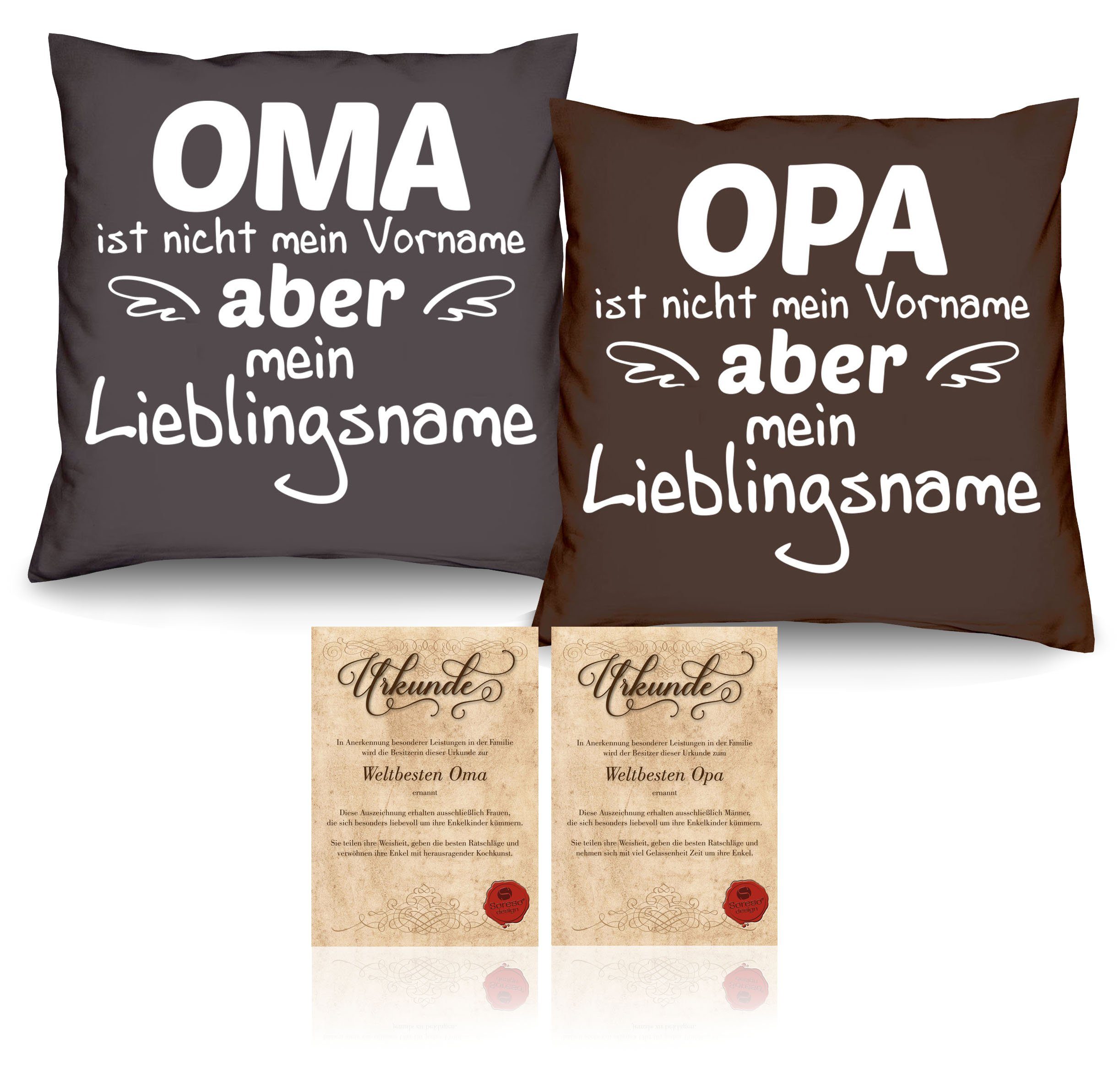 & Zierkissen Deutschland) Muttertagsgeschenk Dekokissen Kissen, mit Vatertagsgeschenk, Sofakissen, Oma mit Druck, Waschechte (Made Baumwoll Kissenhülle in braun Dekoratives Wohnzimmer, Bezug, Langlebiger Füllung, Opa Geschenk, Küche, 40x40cm, Schlafzimmer, Soreso® Deko-Kissen Farben